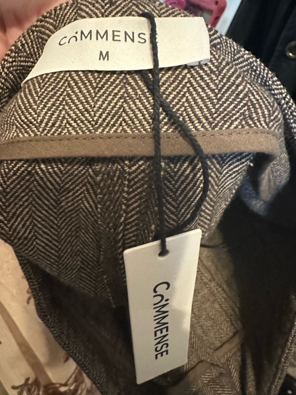 Commense Wide-Leg Herringbone Trousers — Brown - Picture 5 of 5